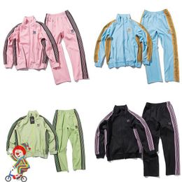 Mens Tracksuits Green Pink Needles Tracksuit Embroidery Butterfly Zip AWGE Jacket Side Webbing Set 230707