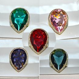 Cluster Rings 2023 Exquisite Big Water Drop Ring For Women Zircon Stone Purple Pink Red Green Gold Wedding Engagement Jewellery