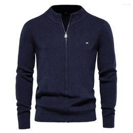 Men's Sweaters Men Long Sleeve Solid Fashion Zipper Autumn And Winter Sweater Stand Collar Inside Pullover Home Business Knitted Shirt