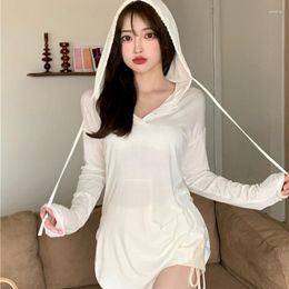 Women's Blouses 2023 Summer High Waist Shorts Ins Thin Section Fashionable Hooded Sun Protection Long-sleeved Shirt Women's Tops