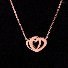 Pendant Necklaces Love Stainless Steel Hollow Double Heart Pendants Necklace Romantic Clavicle Women Wedding Jewellery Xmas Gift