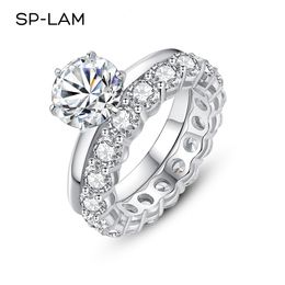 With Side Stones 2Ct Ring Set Luxury Stackable Big Diamond Silver 925 Women Engagement Bridal Wedding Bands Certificate Anillos 230710