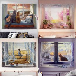 Tapestries Home Decor Mural Cute Window Room Tapestry Bedroom Wall Decor Tapestry Wall Hanging Studio Background Cloth 230x180cm R230710