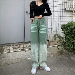 Women's Jeans Vintage High Waist Women Green Korean Fashion Streetwear Wide Leg Jean Female Denim Trouser Straight Baggy Mom De