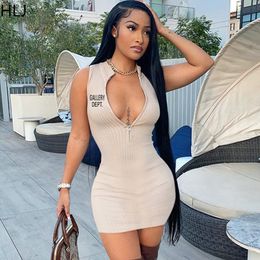 Basic Casual Dresses HLJ Fashion Streetwear Sexy Deep V Sleeveless Zipper Bodycon Dress Women Letter Print Slim Mini Dress Female Club Party Vestidos 230710