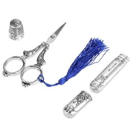 Office Scissors Sewing Tool Vintage Stationery Tassel Pendant Utility Knife Embroidery Threader Thimble Needle Case Kit 230707