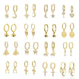 Charm Wholesale Copper Cubic Zircon Moon Star Evil Eye Animal Series Ring Shape Earrings Pendants For Women Huggie Jewellery Pendientes Earring