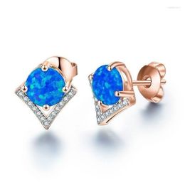 Stud Earrings Fashion Round Blue Fire Opal For Women Silver Colour Personality Classic Rhinestone Earring Korean Jewellery