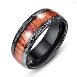 Wedding Rings Classic 8mm Titanium Stainless Steel Koa Wood For Men Women Unique Flower Pattern Engagement Jewellery Gifts