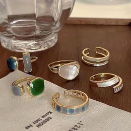 Korean Crystal Enamel Open Ring for Women Couple Geometric Wedding Party Engagement Girl Jewelry Finger Gift Elegant Accessories