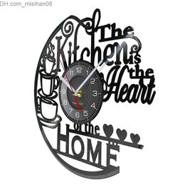 Wall Clocks Kitchen Inspired by the Heart of the Family Vinyl Record Clock Modern Design Vinyl Wall Mounted Kitchen Decoration Noiseless Timing Z230712