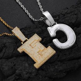 Custom Large Number A-Z Letters Pendant Necklaces 5A Zircon 18K Real Gold Plated