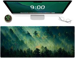 Mouse Pad Mat Large Gaming Keyboard Pad Durable Stitched Edges Washable Smooth Surface Mouse Mat 31.5X11.8In-Green Forest