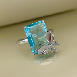 Butterfly Big Cocktail Rings for Women Silver Colour Blue Yellow Crystal Luxury Finger Accessories Wedding Party Jewellery KAR107