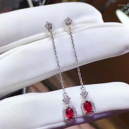 Dangle Earrings Classic Design For Women Silver Inlaid Ruby Long Earings Fashion Exquisite And Small Style Wedding Jewelry Gift