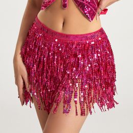 Skirts Belly Dance Mini Skirt Sexy Sequins Tassel Skirts Performance Stage Dancewear Bohemian Hip Scarf Skirt Women Clothes Jupe Femme 230710