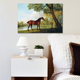 Hand Painted George Stubbs Horse Painting Bay Hunter by A Lake1787 Canvas Art Classical Landscape Family Room Decor