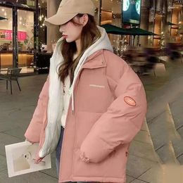 Women's Trench Coats Women's Down Cotton Jacket Winter Thickened Warm Quilted Jackets Hooded Parka Outerwear Casual Female Clothing Blue