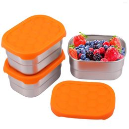 Dinnerware Sets 3Pcs Stainless Steel Snack Containers With Silicone Lid 8oz Leakproof Bento Box Reusable Small Storage