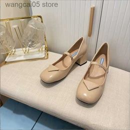 Sandals Mary Jane Shoes Women 'S High Heels New Triangle Buckle Round Head Leather Thin Section Belt Banquet shoes T230710