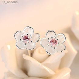 Silver 925 Jewellery Sterling Silver Earrings Cherry Blossom Inlaid Pink Zircon Ear Studs Simple and Popular Earrings for Women L230620