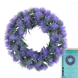 Decorative Flowers Lavender Wreaths For Front Door Artificial Purple Flower Wreath With Green Leaves Rustic Farmhouse Spring Summer