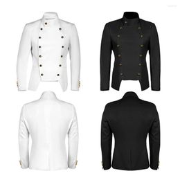 Men's Trench Coats White Steampunk Jackets Retro Vintage Gothic Military Blazer Victorian Coat Performance Costume VD3156