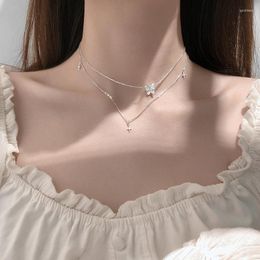 Chains Double Layer Chain Crystal Butterfly Star Charm Pendent Choker Necklace For Women Fashion Wedding Jewelry Bijoux Dz479