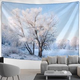 Tapestries Snow Scene Tapestry Winter Theme Wall Hanging Natural Snow Scene Landscape Art Home Bedroom Living Room Dormitory Decorations