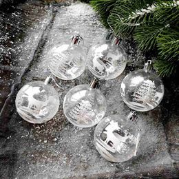 6Units 6cm Christma Balls Clear Plastic Christmas Tree Elk Snowflake Baubles Ornament Noel Navidad Xmas Decorations Indoor L230626