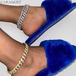 Anklets Caraquet Bling Rhinestone Cuban Metal Anklet for Women Hip Hop Rock Personality Crystal Foot Bracelet Luxury Jewellery 230607