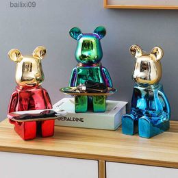 Decorative Objects Figurines Nordic Resin Bearbricks 400% Violent Bear Electroplating Electronic Sculpture Ornament Home Decoration Living Room T230710