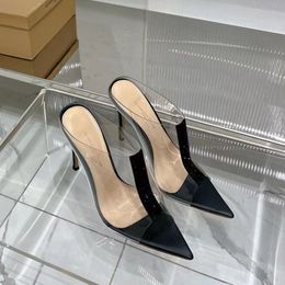 Gianvito rossi sandaletler katırlar terlik buzağı deri slaytlar stiletto yüksek topuklu slip açık kare ayak parmağı kadın lüks tasarımcılar sokak tarzı ayakkabı fabrika ayakkabı çanta