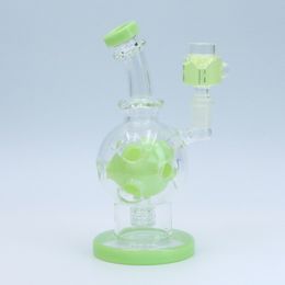 7 inch 14mm Green Glass Bong Turbine Disc Water Pipe smoking pipe hookah dab rig with bowl