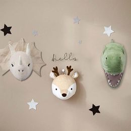 Plush Wall Stuff INS Nordic Animal Head Dinosaur Wall Decor Elephant Deer Hanging Mount Stuffed Animal Plush Toy Princess Doll Nursery Room 230707