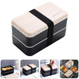 Dinnerware Sets Metal Lunch Box Kids Double Layer Container Aldult 18.5x10.5x10cm Bento Students Black Wooden Child