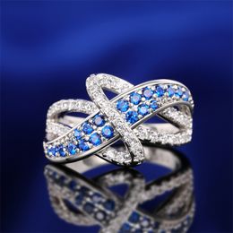 Huitan Creative Design Women Rings Luxury Paved Blue Cubic Zirconia Wedding Bands Accessories New Arrival Statement Jewelry 2023