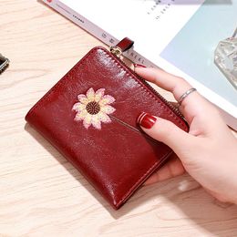 Wallets For Women Korean Short Wallet Female Retro Simple Student Buckle Folding Coin Purse Printing Zipper