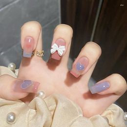 False Nails Press On Square Short Fake Pink With Colorful Flower Designs Glossy Acrylic Artificial Spring Summ