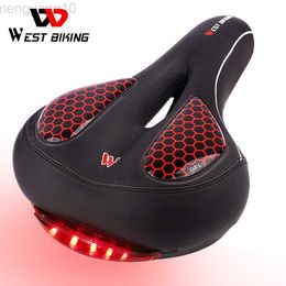 Bike Saddles WEST BIKING MTB Bike Saddle Seat with Cycling Taillight Thicken Wide Comfortable Bike Bicycle Saddles GEL Hollow Bicycle Saddle HKD230710