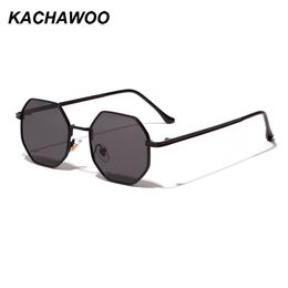 Kachawoo octagon sunglasses women gold black brown small sun glasses for men polygon metal frame birthday present male uv400