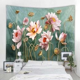 Tapestries Lotus leaf lotus tapestry wall hanging small fresh home art decoration yoga mat big beach towel