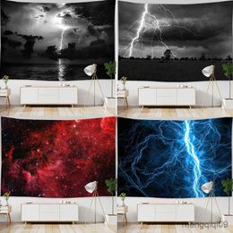 Tapestries Customizable Natural Scenery Tapestry Wall-mounted Lightning Red Starry Background Home Living Room Bedroom R230710