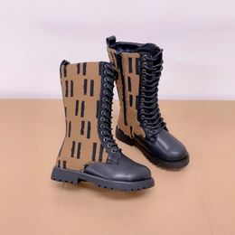 Designer-Matin-Stiefel mit Stretch-Schnürung, hohe Stiefeletten für Kinder, Jungen und Mädchen, Kniestiefel, Combat Winter Booties für Kinder, Kleinkinder, mit Fleece gefüttert, Pelzdekor, hohe lange Schuhe