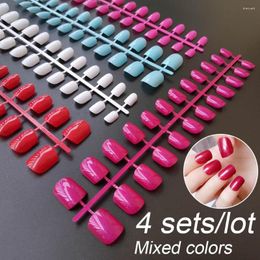 False Nails 4 Sets/lot Mixed Colors Nail Tips Short Full Cover Square Fake Comfortable Multicolor Press On DIY