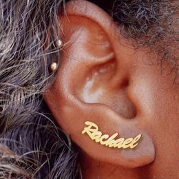 Hoop Huggie 1 Pair Custom Name Earrings For Women Personalised Stainless Steel Initial Letter Nameplate Stud Earring Party Girl Jewellery Gift 230710