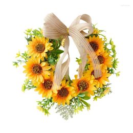 Decorative Flowers Honeybee Festival Wreath 15.7in Spring Door Artificial Sunflower Hanging Garland Party Decoration For Wall Window