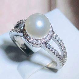 925 Stamp Vintage Elegant Freshwater Pearl Ring Ladies Wedding Proposal Jewelry Luxury White Zircon Jewelry Gift