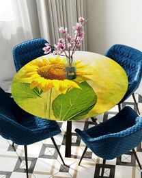 Table Cloth Sunflower Flower Round Tablecloth Waterproof Elastic Home Kitchen Dining Room Cover
