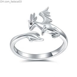 Wedding Rings 925 Sterling Silver Animal Dragon Ring Women's Open Adjustable Packaging Thumb Dinosaur Ring Mother's Day Gift Z230711